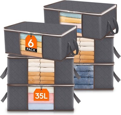 Aufbewahrungsbox faltbar 6er Set 35L mit Sichtfenster Deckel Box Kleidung stapel