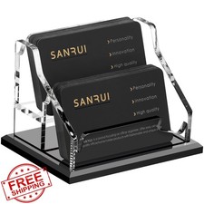 SANRUI Acrylic Business Card Holder Black Desk Display 2 Slot