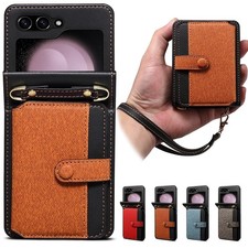 For Samsung Galaxy Z Flip 7FE/7/6/5/4/3 Crossbody Strap Leather Wallet Grip Case