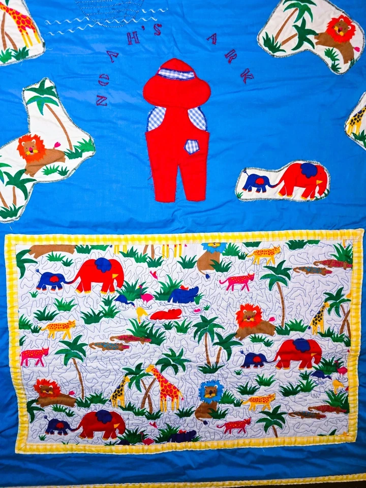 Edredón hecho a mano bebé niño/niña cuna manta animales de la selva 43"x 43" Foto 3 de 4