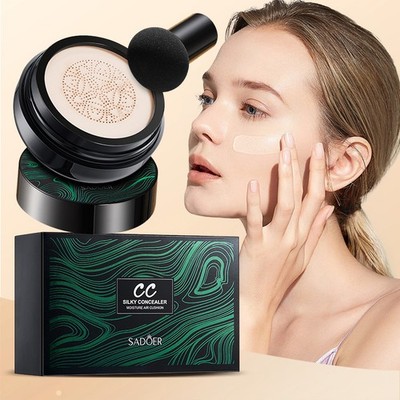 Mushroom CC Cream Color Correcting Concealer Contour Cushion BB, Oil-Free