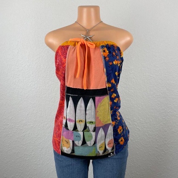 Vintage Strapless Patchwork Tie Front Sleeveless … - image 1