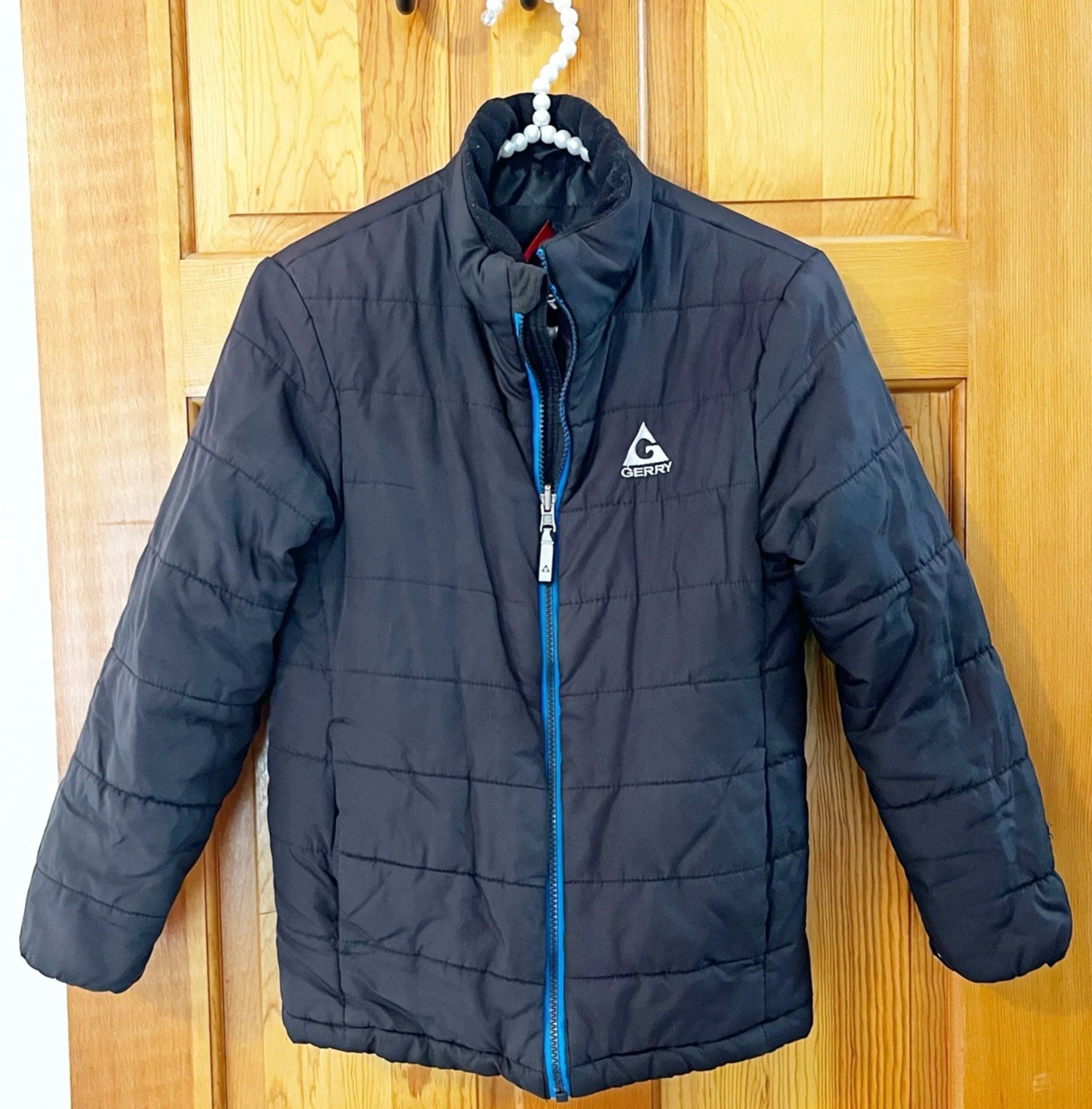 Gerry Black Puffer Jacket Boy Girl Sz M 10/12 Layer Zip Packable Lightweight