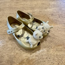 Mini Melissa Mary Jane Flats Shoes Girls 7 Gold Cats Jelly Casual Whimsical