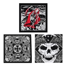 3 Pack Bandanas Scarf for Men 100% Cotton Pirate Mixcolor Paisley Pattern Skull