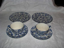 VTG Blue & White Porcelain Tea For Two Cups, Saucers & Dessert Plates