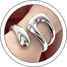 Gold Thumb Rings for Women Non Tarnish, Chunky Rings for Women Silver Wavy Curve