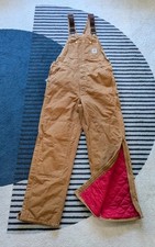 Carhartt Quilt Lined Double Knee Canvas Bib Overalls 38x34 R02 BRN Insulated