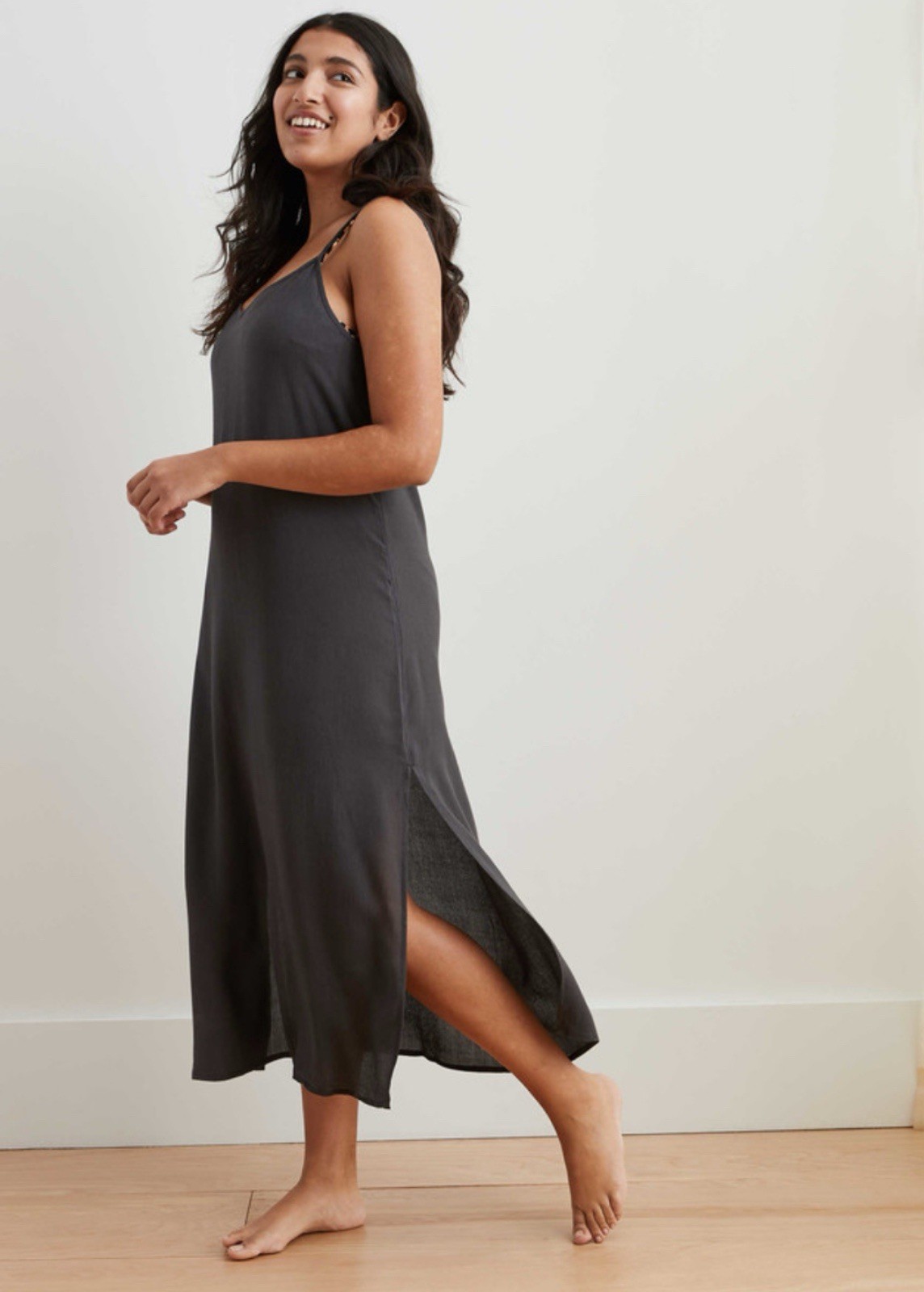 Aerie Grey Beachy Strappy Midi Maxi Long Dress Soft Gauzy Modal Women’s M