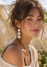 Handmade Micro Crochet Boho Summer Daisy Hippie Earrings Dangle Drop Jewelry