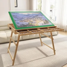3-in-1 Folding & Tilting & High 1000 Pieces Puzzle Table with Drawers, 24.8" ...