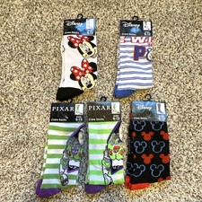 Disney 5 Pairs Crew Socks Size 9-13 Multicolor Minnie Mickey Buzz Lightyear