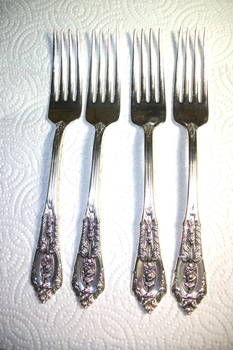 4 WALLACE Sterling Silver ROSE POIINT 7" DINNER FORKS
