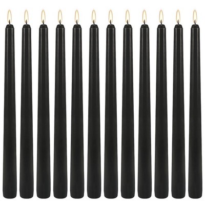 12Pack 10inch Black Taper Candle-Unscented and Smokeless-8hours Long Burning ...