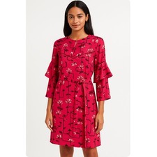 Ann Taylor Sz 4 Hot Pink Dress Floral Flowy Feminine Lined Work Church Modest