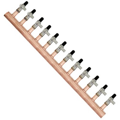 12 Loop 1'' Copper Radiant Manifold w/ 1/2'' Pex Crimp Mini-Ball Valve Fittings