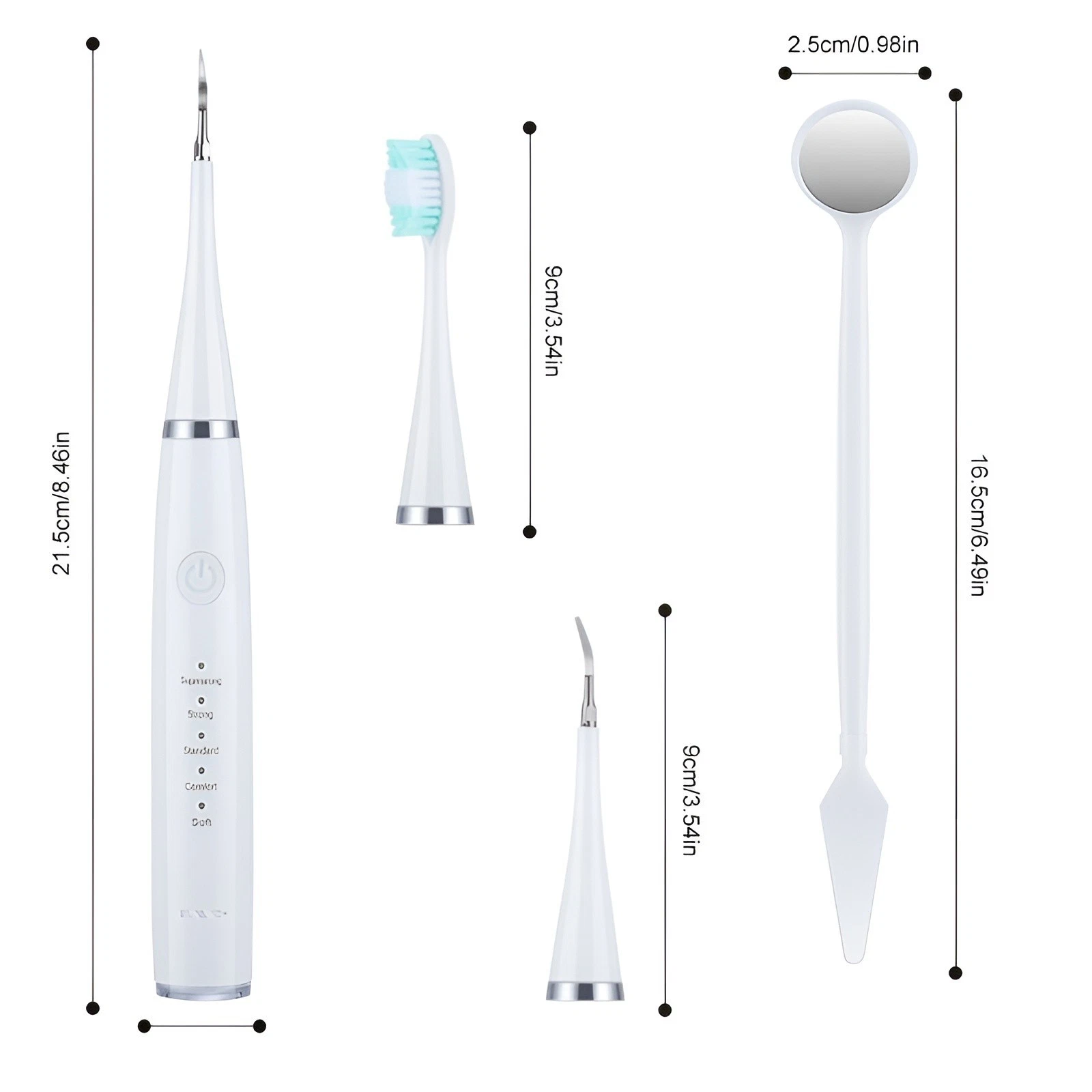 Electric toothbrush and accessories size chart