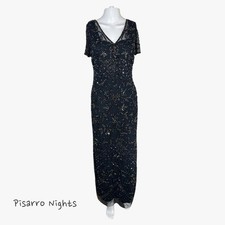 Pisarro Nights Beaded Mesh Column Gown in Cosmic Navy Size 4