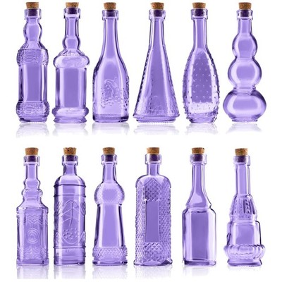 Retro Style Mini Glass Bottles with Corks - Set of 12 Pieces]