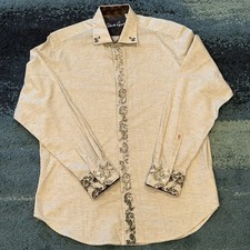Robert Graham Long Sleeve Button Up Shirt Ivory Embroidered Flip Cuff Men  s L