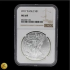 2017 $1 American Silver Eagle NGC MS69 Brown Label Scratch in Case -E627
