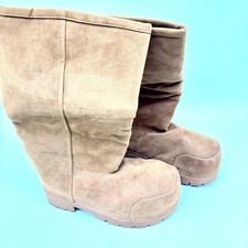 LACIKOSZ Women's Brown Suede Pull-On Fuzzy Round Toe Boots Size 9.5