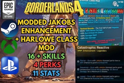 Borderlands 4 | MODDED HARLOWE CLASS MOD + JAKOBS ENHACEMENT | XBOX, PC, PS5