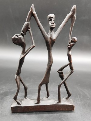 African Hand Carved Wood Dancing Figurine Tribal Art Sculpture Decor - Vintage
