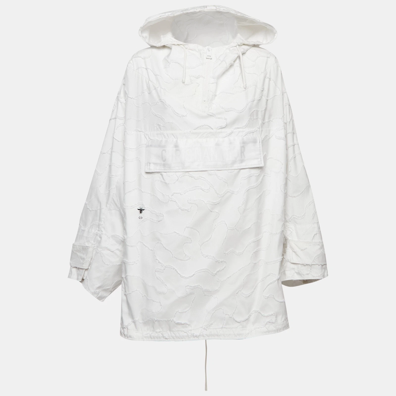 Felpa oversize Christian Dior bianca testurizzata Tafetta con cappuccio S