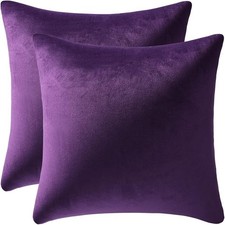 Throw Pillow Covers 18x18 Purple: Pack of 2 Cozy Soft Velvet Square Modern Lu...