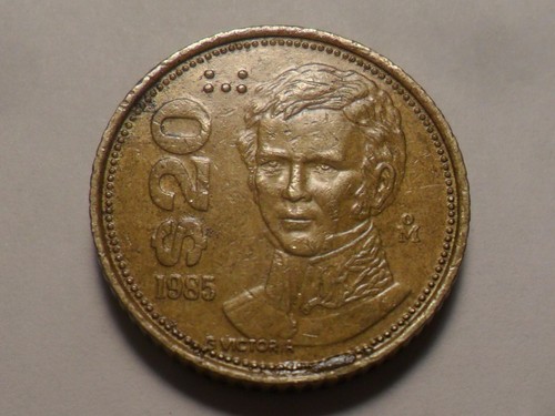 1985(Mo) NICE MEXICO BRASS 20 PESOS KM#508 MINTAGE 25,000,000!