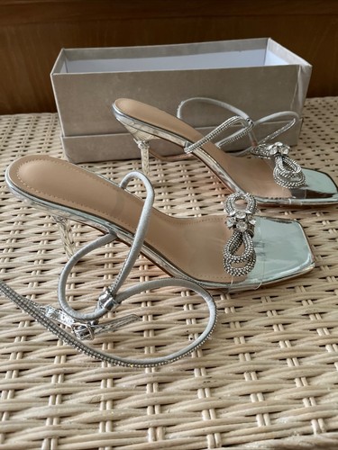 Susanny Wedding Party Dress Shoes Clear Open Toe Rhinestone High Heels Size 8 - Picture 2 of 6