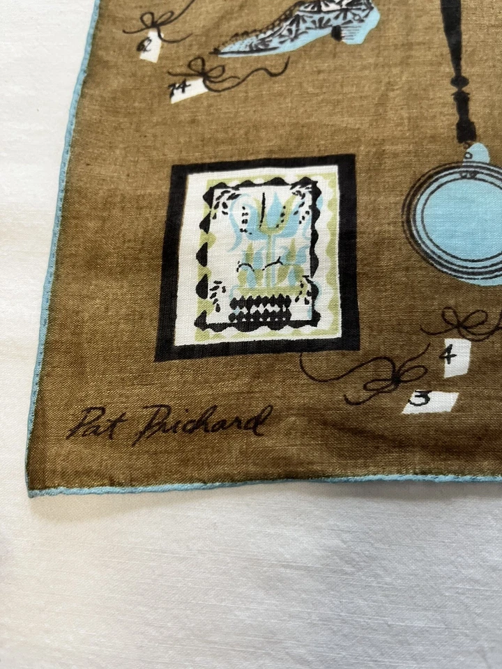 Vintage Pat Prichard Hanky Hankie Mid Century What's For Sale Design Brown - Image 3 of 4