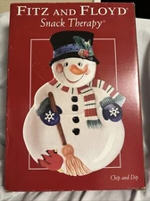 Fitz And Floyd Chip and Dip Snowman Plate Ceramic Tray Christmas
