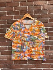 Rare Vintage 80s Missoni Sport V Neck Tshirt Womens Designer Multicolor 46IT