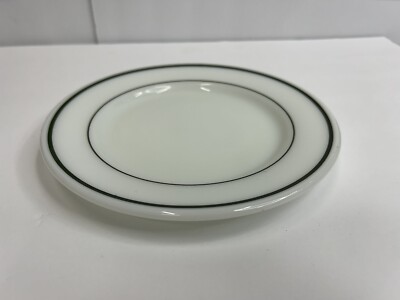 Vintage Pyrex  double tough  Milk Glass Double Green Ring 9 Inch Dinner Plate