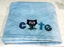 💕Zac & Zoey Blue Cute OWL Baby Boy Fleece Security Throw Blanket Lovey Zig-Zag