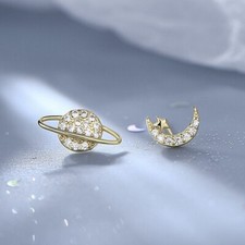 18K Gold Plated Asymmetric Planet Star Moon Stud Earrings for Women Gifts