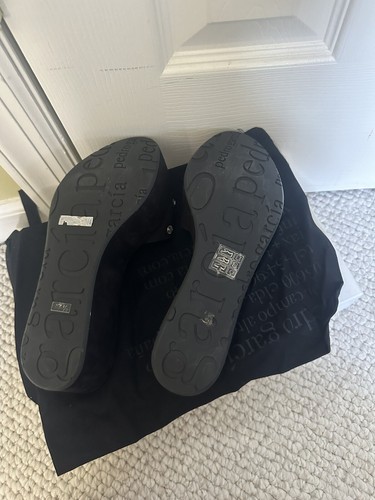 Pedro Garcia wedge 37 1/2 Black Suede Leather. Rhinestones Embellishing. NIB - Picture 4 of 10