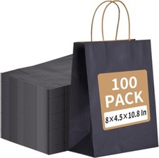RACETOP 100 Pack Medium Navy Blue Paper Gift Bags with Handles - Bulk Kraft.