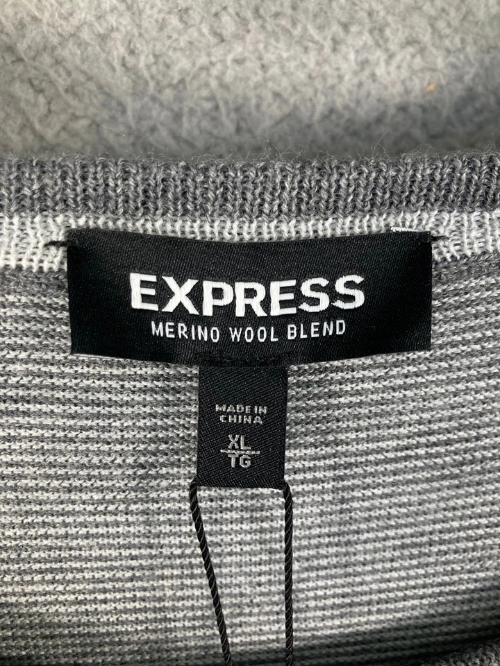 Express Sweater Men's XL Gray Merino Wool Blend Long Sleeve Lightweight - Image 3 of 4