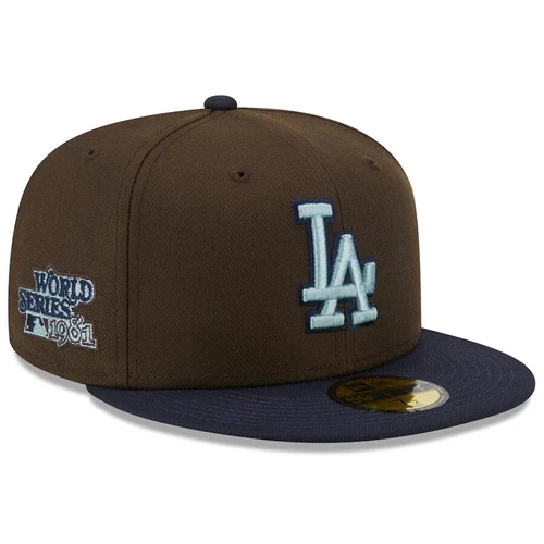 New Era Los Angeles Dodgers Walnut & Navy 5950 Hat 1981 WS Patch Size 7 3/4