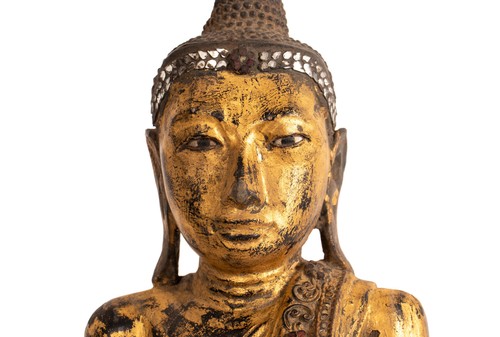 Antiker , Stehender Buddha. Holz, Lack und Vergoldung. Burma , Mandalay. 19. Jh. - Bild 3 von 11