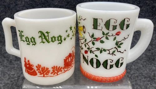 Hazel Atlas Red Green Milk Glass Tom and Jerry Mug Cup MCKEE Egg Nogg Both MCM