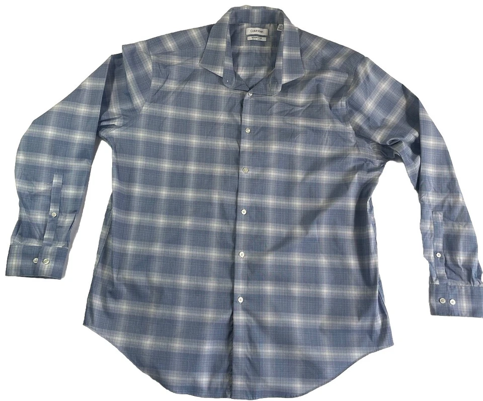 Camisa de vestir Calvin Klein para hombre talla 18 34/35 sin hierro infinito fresca elástica usada en excelente estado Foto 2 de 4