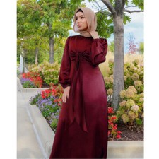 Dubai Women Satin Long Dress Abaya Elegant Kaftan Muslim Robe Evening Party Gown