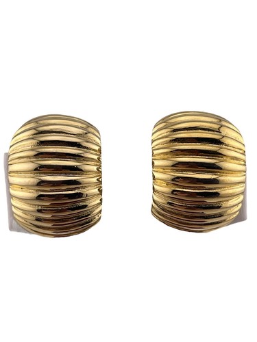 Vintage D&G Chubby Hoops Clip On Earrings Ribbed Gold Tone Dolce & Gabbana - Picture 8 of 24