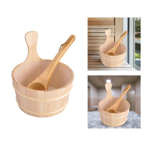 4L Sauna Wooden Bucket with Ladle Kit Sauna Water Bucket Steaming Bathroom eBay