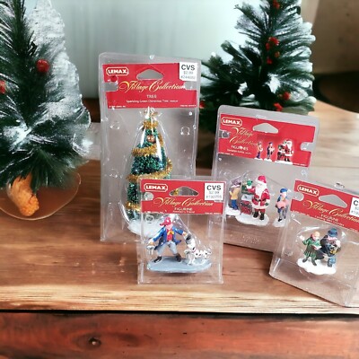 Vintage Lot Lemax Village Collection Figurines & Christmas Tree 2000 - 2005 New