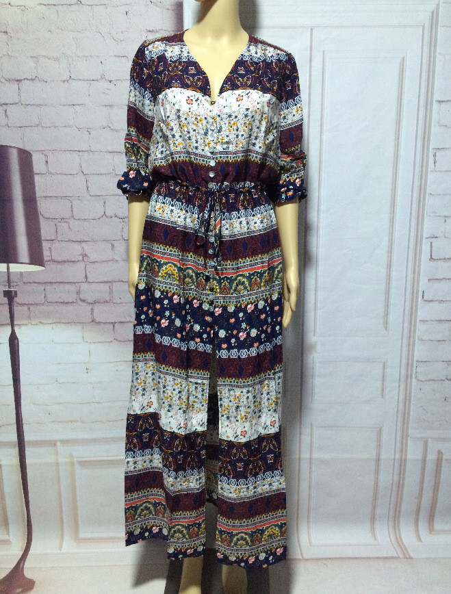 Women's lady boho kimono sleeve floral long maxi summer beach dress sundress